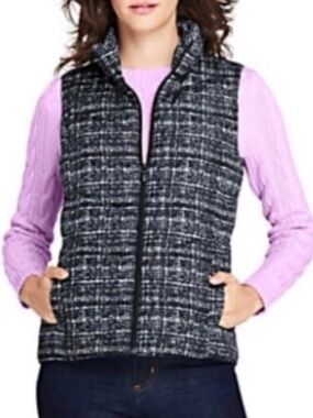 Lands End NWT Black Tweed 600 Down Puffer‎ Vest